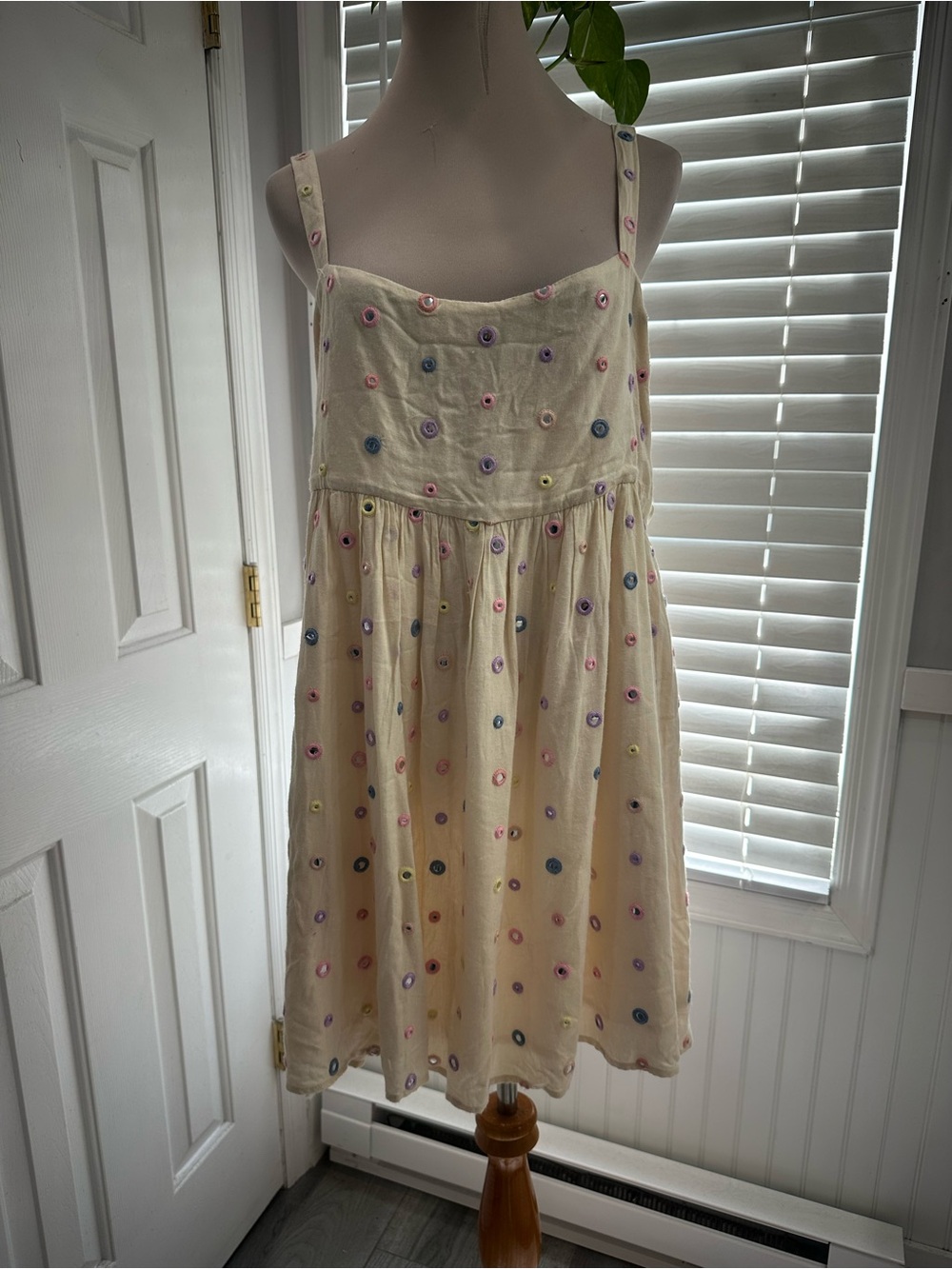 Lovers + Friends Cream Eyelet Sundress with Multicolor Dots